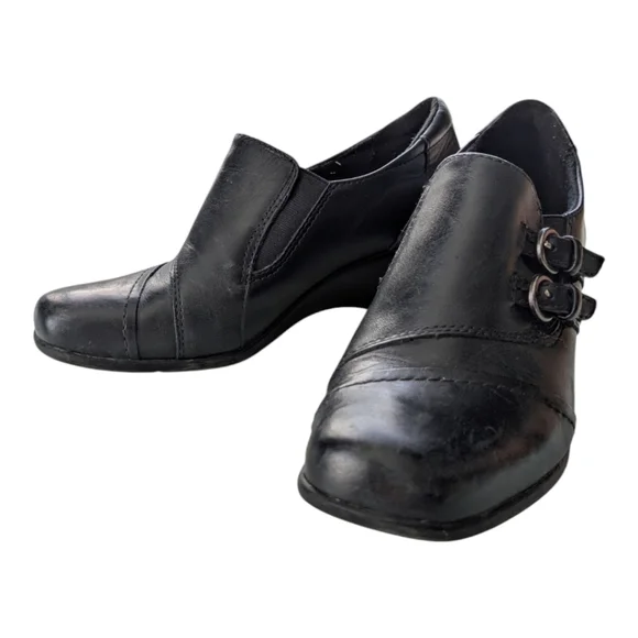 Earth Spirit Black Leather Booties Buckles Academia 6 - Picture 2 of 10